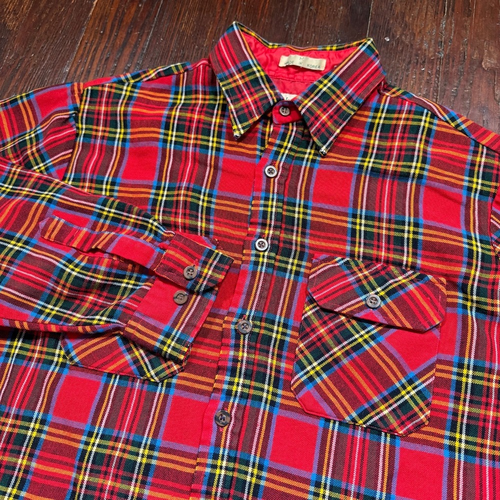 Vintage St Johns Bay Flannel Shacket Mens M‎ Red Plaid Shirt Jacket 80s